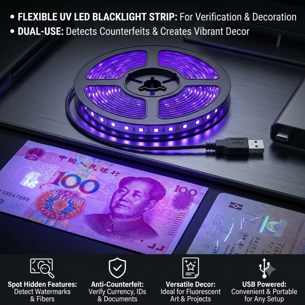 Decor Lighting Hours - УФ-светодиодная лента SMD2835 DC5V 395-405нм, ультрафиолетовая