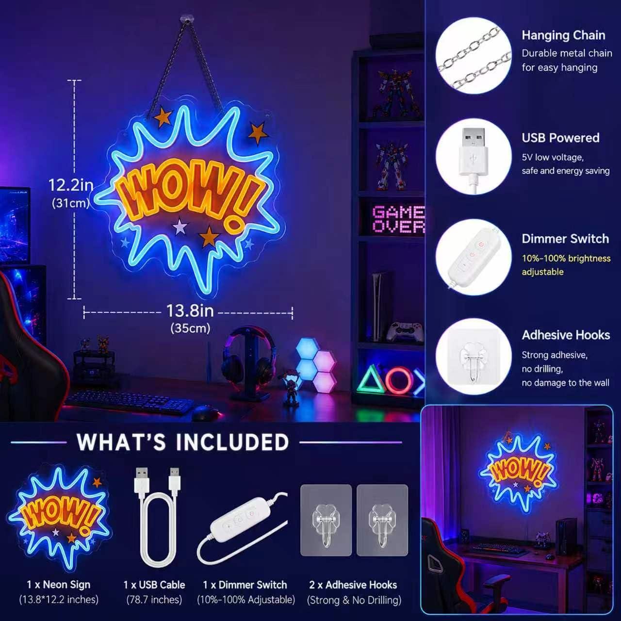 Неоновая вывеска WOW с регулир – обзор и цена Lighting Decor Wow